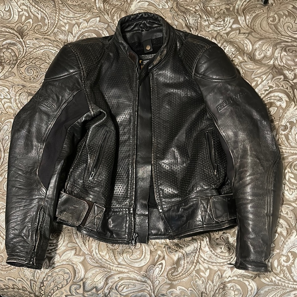 Fieldsheer Black Leather Motorcycle Jacket Men Size 46 GUC